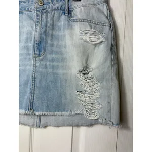 Hollister Light Blue High Rise Distressed Denim Mini Skirt Size 15 Waist 32 thumbnail 2
