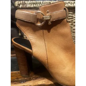 Coach Tan Leather Peep Toe Slingback Block Heel Booties 7 thumbnail 6