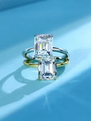 Womens Emerald Cut Moissanite Ring Gold GRA Certified Passes Tester Large Stone thumbnail 3