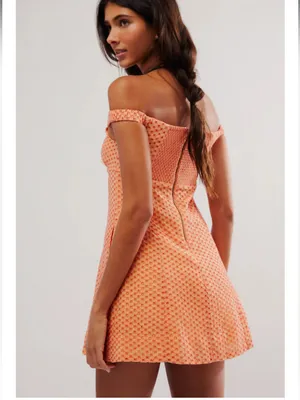 FREE PEOPLE Berry Kiss Peach Mini Dress Medium Boho Coquette Feminine thumbnail 2