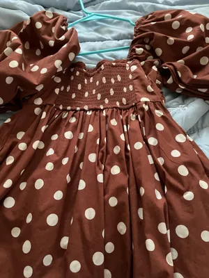 Abercrombie & Fitch Brown & White Polka Dot Dress (w/ Pockets) thumbnail 4