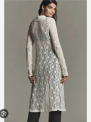American Vintage Vintage Cream Lace Open Front Robe Duster Cardigan Size Small thumbnail 13