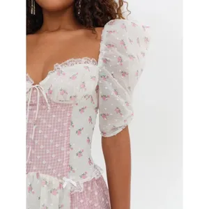 NWT!!‎ FOR LOVE & LEMONS Francine Floral Patchwork Mini Dress Lace Coquette XS thumbnail 5