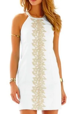 Lilly Pulitzer Jacqueline Resort White metallic Gold Lace Shift Dress $198 Sz. 2 thumbnail 1