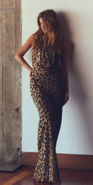 Zara Maxi plunge neck halter Dress Mesh Cheetah Animal print bodycon thumbnail 19