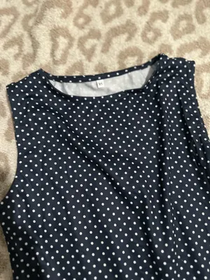 Navy Blue Polka Dot Fit & Flare Dress thumbnail 3
