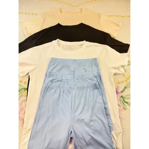 Shein 3 Piece Basic T Shirt Biker Shorts Set 3 piece S Beige Black White Blue‎ thumbnail 2