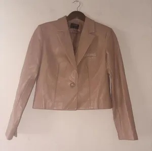 Tahari Tan Faux Leather Blazer Jacket Medium thumbnail 1