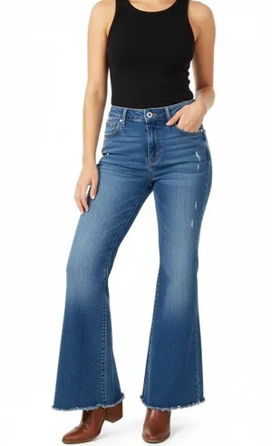 PILCRO Anthropologie Blue Denim Distressed Wide Leg Flare Jeans Womens Size 31 thumbnail 1