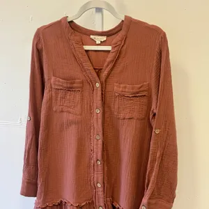 Vanilla Bay Rust Cotton Gauze Button Down Oversized Tunic Mini Dress Sm Relaxed thumbnail 3