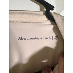 Abercrombie & Fitch Cream Ruched Mini Dress‎ Short Sleeve MT Tall Crew Neck thumbnail 3