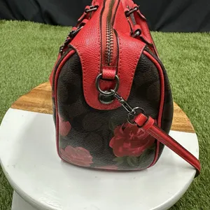 Coach Canvas Mini‎ Bennett Brown Rose Floral Red thumbnail 8