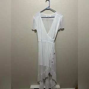 WAYF Natasha White Wrap Dress Large Romantic Cottagecore Ruffle Bridal Shower thumbnail 3