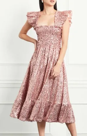 Hill House The Ellie Rose Gold Sequin Nap Dress XXS thumbnail 1