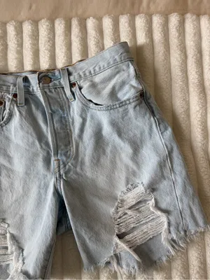 Levi's 501 Light Blue Distressed High-Rise Denim Shorts thumbnail 3