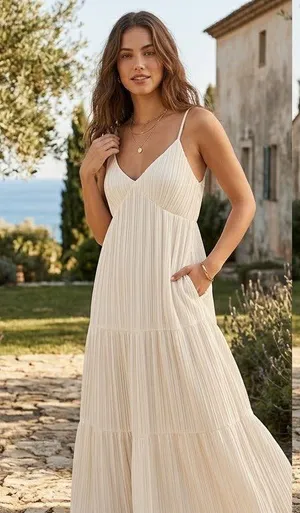 Glassons Women Cream Plisse Smocked Waist Tie Back Maxi Dress Size 6 DL257763POL thumbnail 1