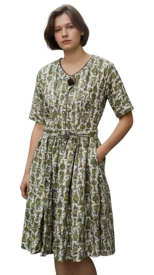 Vintage Handmade 60s Midi Dress with Belt Sz 8 Vase‎ Pattern Short Sleeve Zipper thumbnail 1
