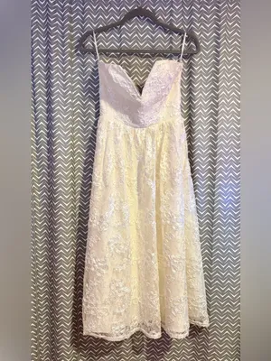 NWT LULUS | Galena Ivory Lace Applique Strapless Midi Dress, S thumbnail 3