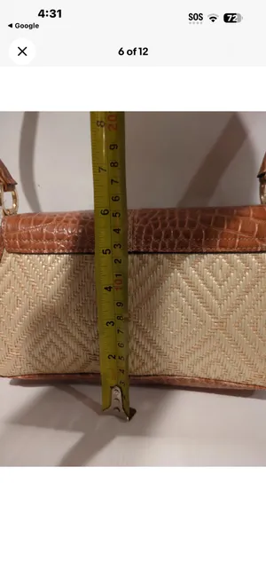 Liz Claiborne VTG 90s Boho Croc Embossed Synthetic Leather & Woven Straw Shoulder Bag thumbnail 13