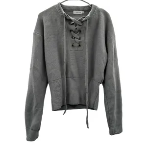 Urban Outfitters Lioness Gray Chunky Lace Up Knit Long‎ Sleeve Sweater Sz S thumbnail 3
