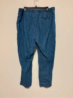 Old Navy straight leg Billie drawstring pull on trouser pants denim blue size XL thumbnail 3