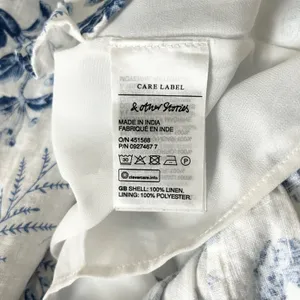 & Other Stories Midi Wrap Dress 100% Linen Blue White Floral Ruffle Puff Size 6 thumbnail 6
