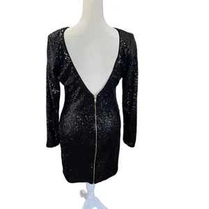 Dress the Population Kelly Black Sequin Open Back Mini Dress L thumbnail 8