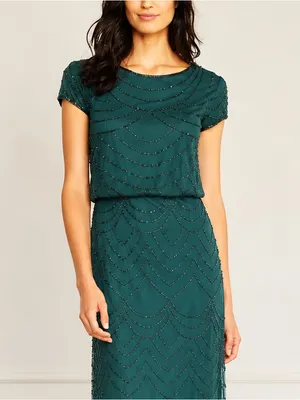 Adrianna Papell Sz 10 Dusty Emerald Green Beaded Blouson Evening Gown Maxi Dress thumbnail 8