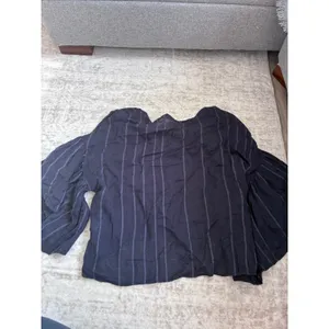 Susina Womens Navy‎ Striped Tiered Bell Sleeve V-Neck Blouse Top Blue Medium thumbnail 4