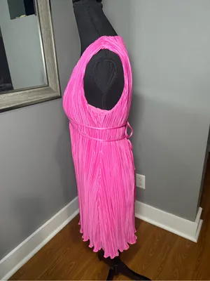 NWT Hello Molly Seen In plisse pleated textured tie pink Barbie mini dress small thumbnail 4