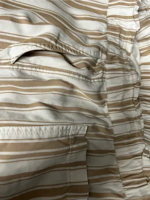 LOFT Cream and Tan Striped Cropped Drawstring Pants thumbnail 6