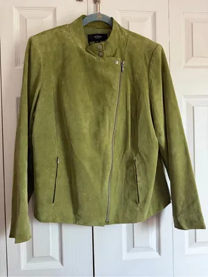 Olive green women’s Alfani moto leather jacket size 1X thumbnail 1
