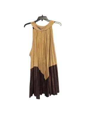Free People Pleated Love Metallic Mini Dress Gold Brown Large‎ NWT thumbnail 4