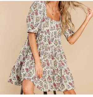 Brand new floral print mini dress with puff sleeves and square neckline thumbnail 5