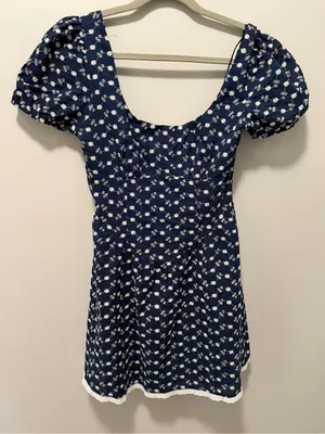 Altar’d State mini jesse Blue Embroidered Puff Sleeve Dress Cottagecore small thumbnail 3