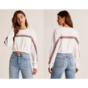 Abercrombie & Fitch Womens‎ XS White Rainbow Stripe Cropped Sweatshirt Pullover thumbnail 2