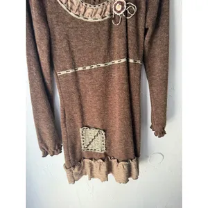JOHN FASHION Y2k M Brown‎ Knit Sweater Dress Patchwork Forest Fairy Lagen Boho thumbnail 3