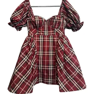 Anthropologie Maeve Tartan Plaid Puff Sleeve Basque Drop Waist Mini Dress Small‎ thumbnail 5