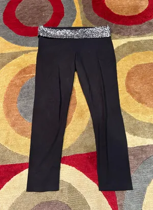 Aerie Y2K Style Retro Black Cotton Leggings Fold Over Waistband Sequins Large thumbnail 1