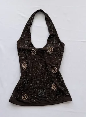 Halter beaded top Brown thumbnail 1