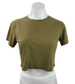 Girlfriend Collective Olive Green Crew Neck Short Sleeve Crop T Shirt Top Sz XS thumbnail 1