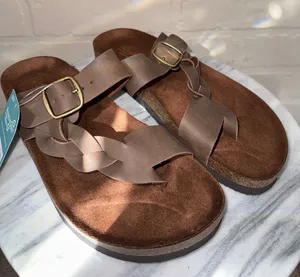 White Mountain Brown Braided Toe Post Sandals Buckle slide on 7 NEW thumbnail 1