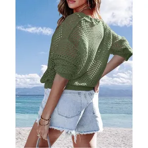 Dokotoo Crewneck Crochet Hollow Out Knit Sweater Green Women’s L thumbnail 2
