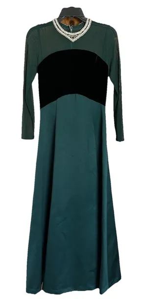 Nah Nah Evening Maxi Formal Gown 6 Green Beaded Velvet Bodice Glam Regal thumbnail 1