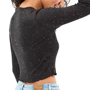 New American Eagle Black White Speckle Long Sleeve Ribbed Crop Top Women's Sz S thumbnail 3