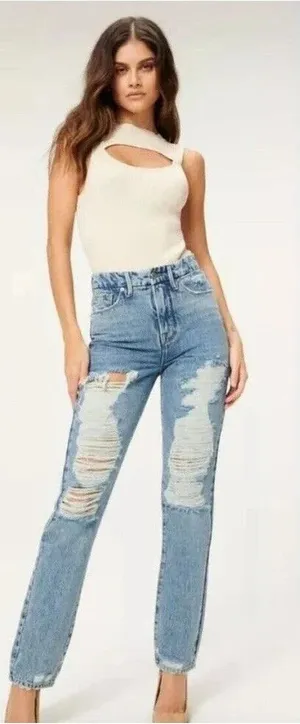 Good American Good Boy distressed Denim Blue Jeans Size 4/27 NEW!‎ thumbnail 1