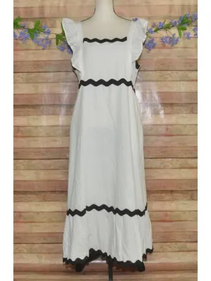 ZESICA Dress White Black Rickrack Trim Ruffle Sleeve Square Neck Sleeveless XL thumbnail 2