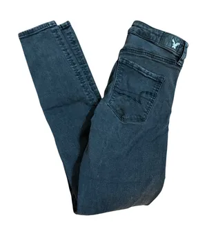 American Eagle Super Hi-Rise Jegging Black Ripped Distressed Skinny Jeans Size 4 thumbnail 1