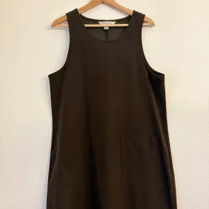 Vintage Jumper Overall Dress 14 Faux Suede Midi 90s Brown Cottagecore Granola thumbnail 4