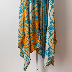 Route 66 S Blue‎ Orange Sundress Braided Straps Handkerchief Hem Boho Festival thumbnail 3